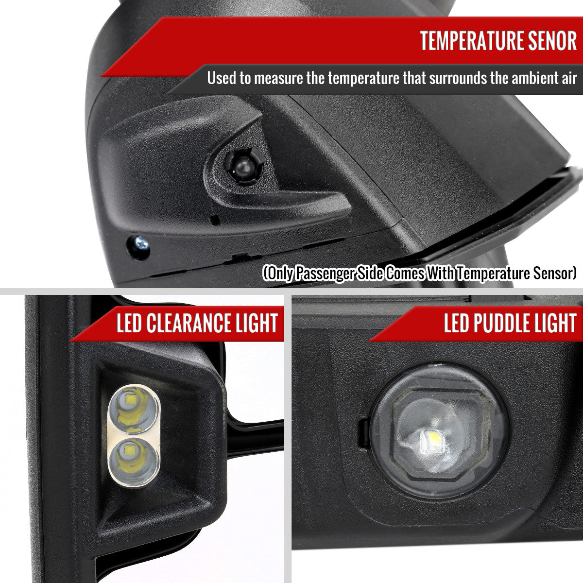 Spec-D Tuning - 2020-2025 Chevrolet Silverado/GMC Sierra 2500HD/3500HD Power Adjustable, Heated, & Manual Extendable Black Towing Mirrors w/ Smoked Lens LED Turn Signal & Clearance Lights - RMX-SIV2025G3GHP-FS