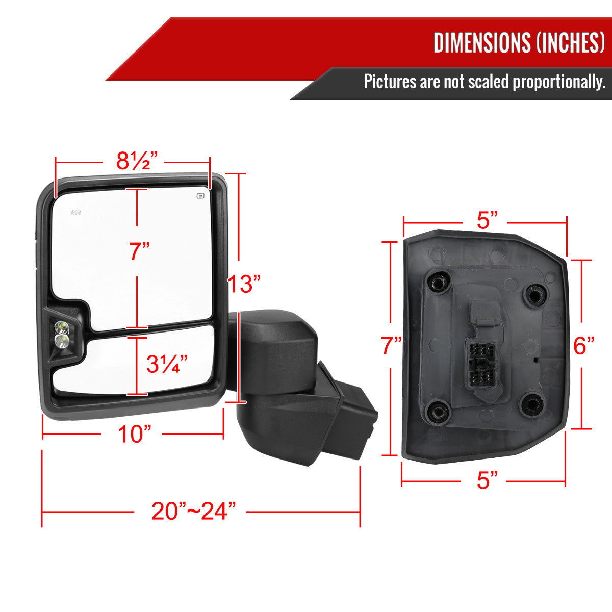Spec-D Tuning - 2020-2025 Chevrolet Silverado/GMC Sierra 2500HD/3500HD Power Adjustable, Heated, & Manual Extendable Black Towing Mirrors w/ Smoked Lens LED Turn Signal & Clearance Lights - RMX-SIV2025G3GHP-FS