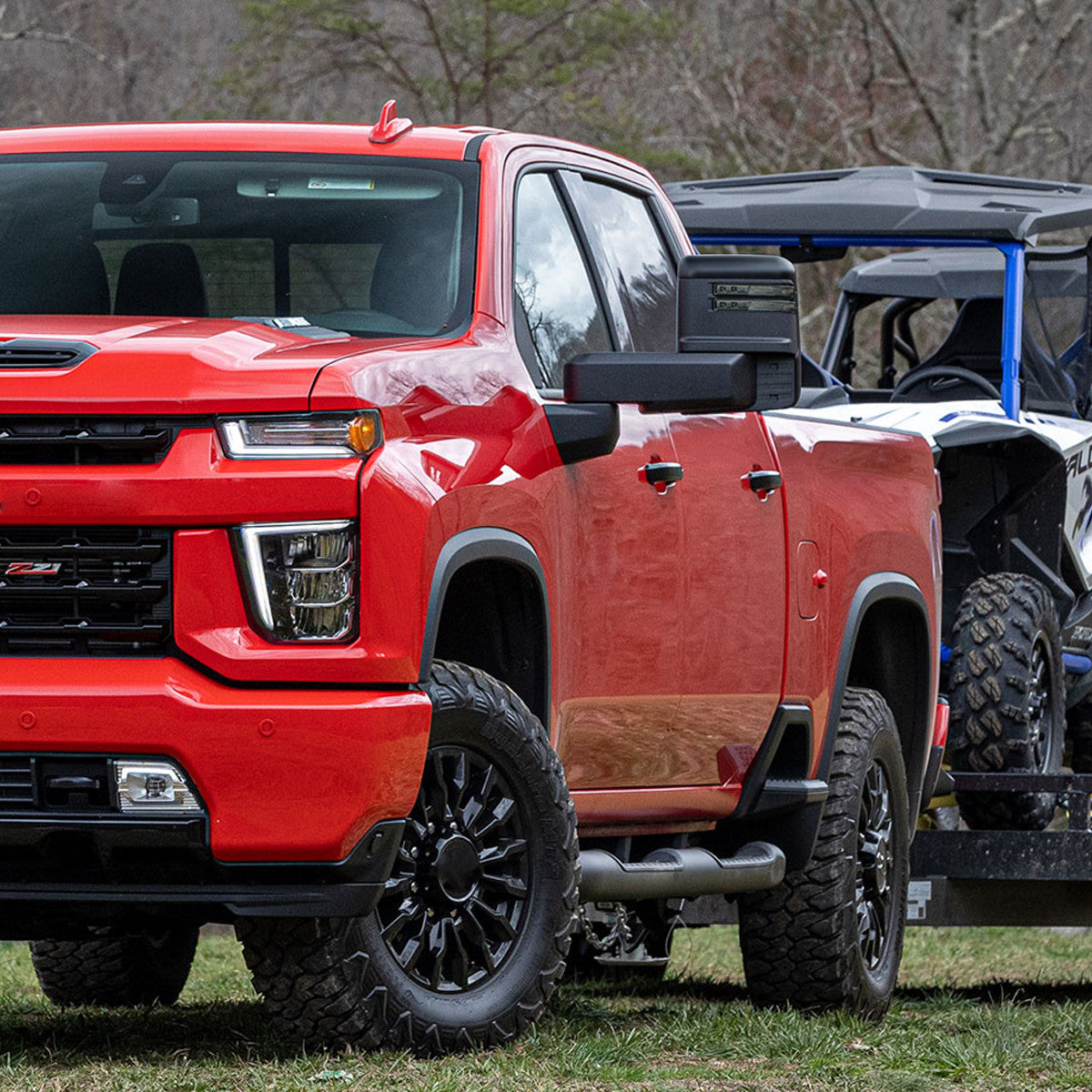 Spec-D Tuning - 2020-2025 Chevrolet Silverado/GMC Sierra 2500HD/3500HD Power Adjustable, Heated, & Manual Extendable Black Towing Mirrors w/ Smoked Lens LED Turn Signal & Clearance Lights - RMX-SIV2025G3GHP-FS