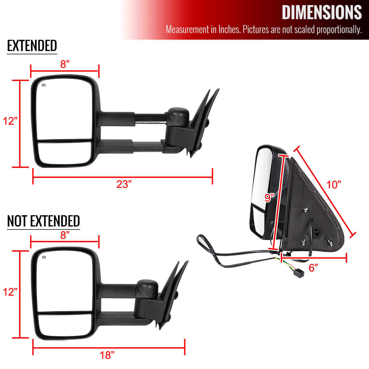 Spec-D Tuning - 1999-2002 Chevrolet Silverado/Tahoe/Suburban GMC Sierra/Yukon XL Power Heated Manual Extendable Towing Mirrors - RMX-SIV99H-P-FS