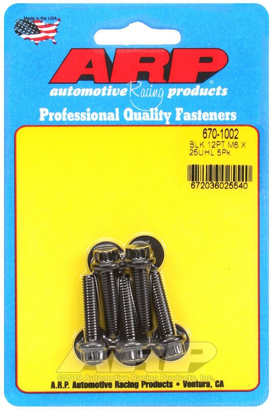 ARP M6 x 1.00 x 25 12pt Black Oxide Bolts (5/pkg) - 670-1002