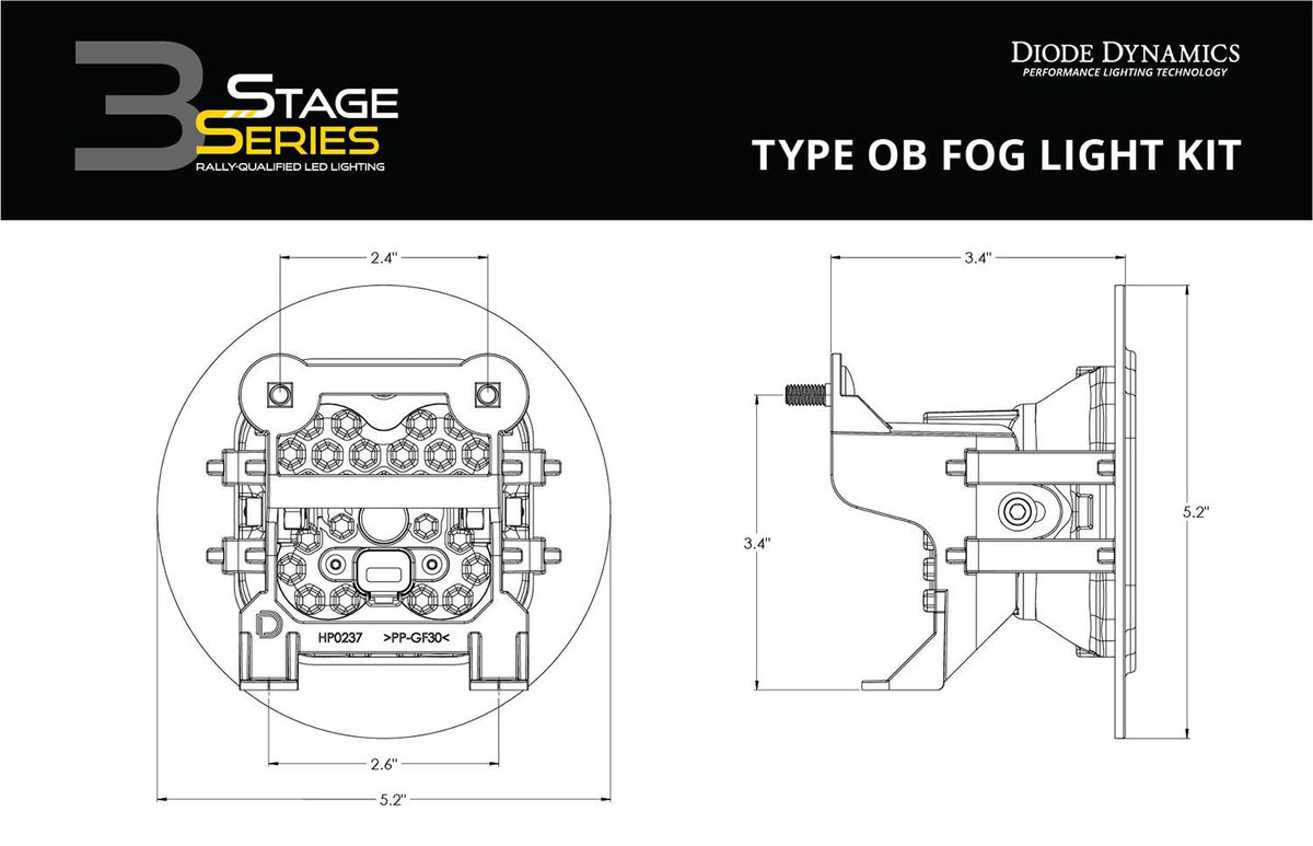 Diode Dynamics SS3 Sport Type OB Kit ABL - Yellow SAE Fog - DD7069