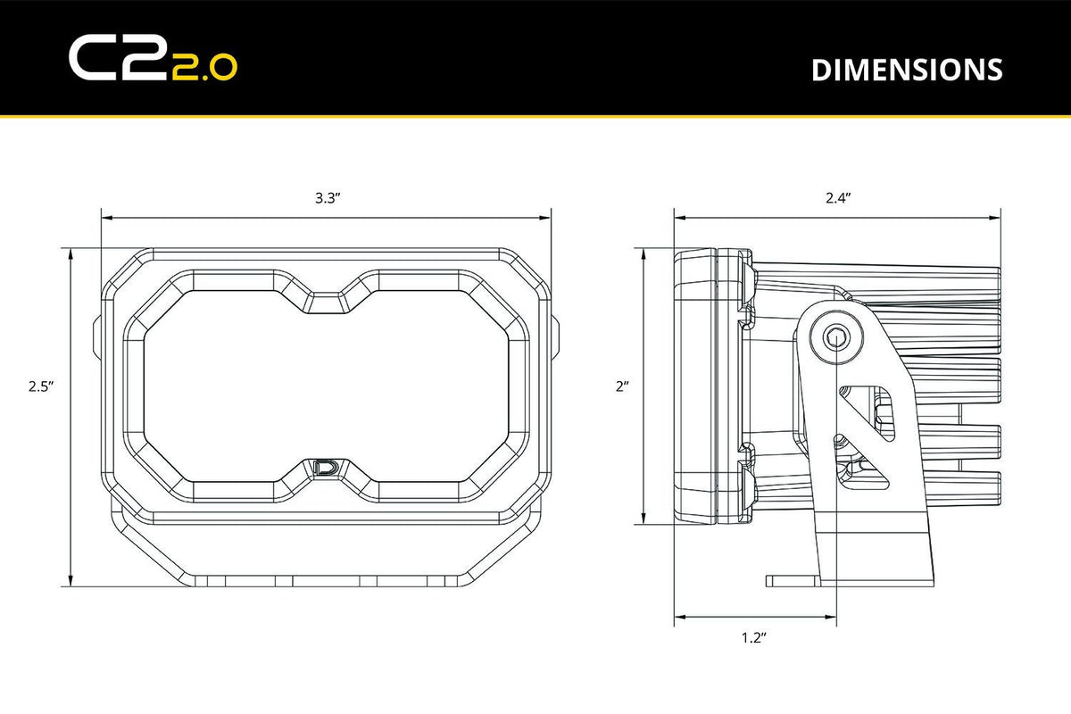 Diode Dynamics C2 2.0 Max Yellow SAE Fog/Wide Standard ABL (Single) - DD8241S