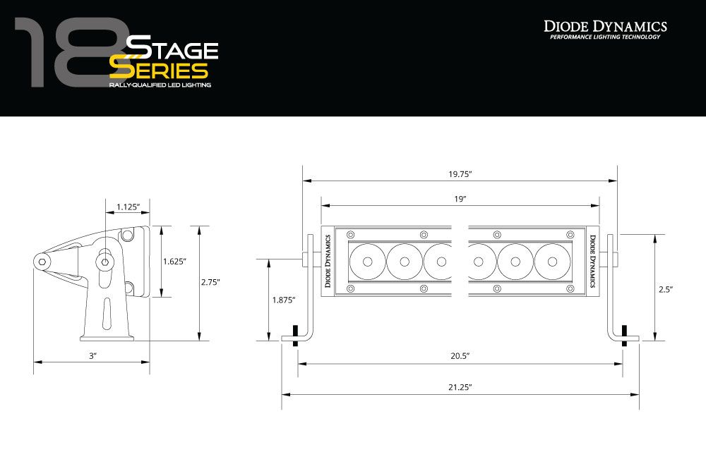 Diode Dynamics 18 In LED Light Bar Single Row Straight Clear Combo Each Stage Series - DD5030
