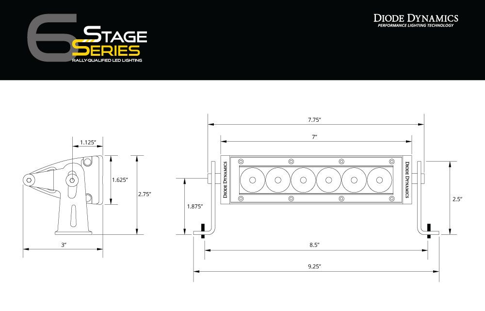 Diode Dynamics Ram 2013 SportExpress Stage Series 6 In Kit - White Wide - DD6017 for 2013-2018 Ram 1500 - detail view