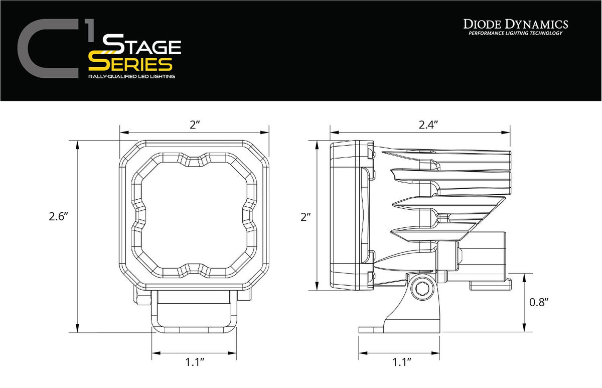 Diode Dynamics Stage Series C1 LED Pod Pro - Yellow Spot Standard ABL Each - DD6468S