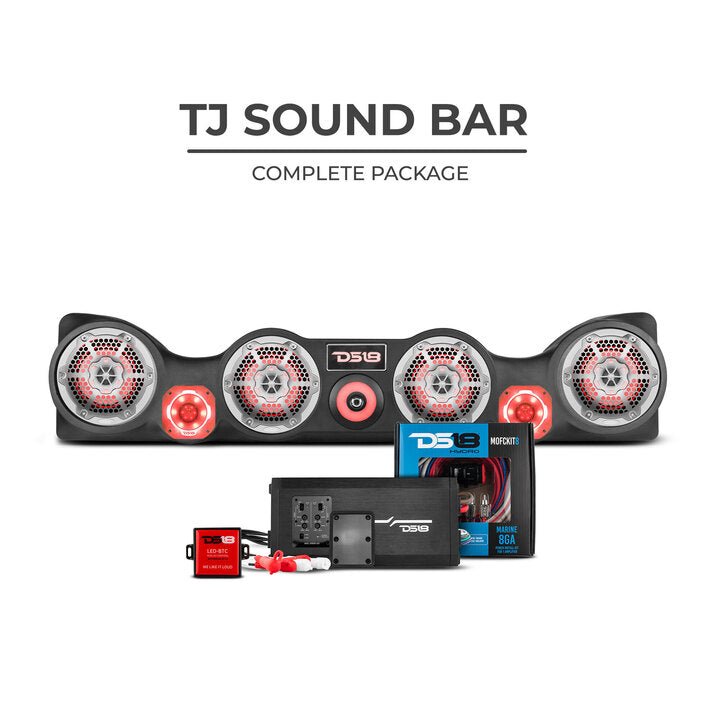 DS18 97-06 Jeep TJ Soundbar w/1 TJ-SBAR/BK/2 NXL-6M/WH/1 LC-RGB/1 AMPKIT4/1 NXL-X600.4D/2 PRO-TW3L - TJCOMBO/WH - side view