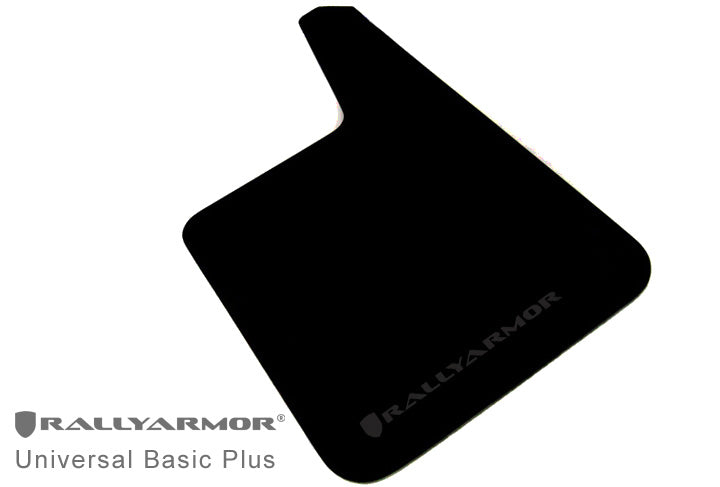 Rally Armor Universal Fit (No Hardware) Basic Plus Black Mud Flap w/ Black Logo - MF20-BAS-BLK by Rally Armor - front view