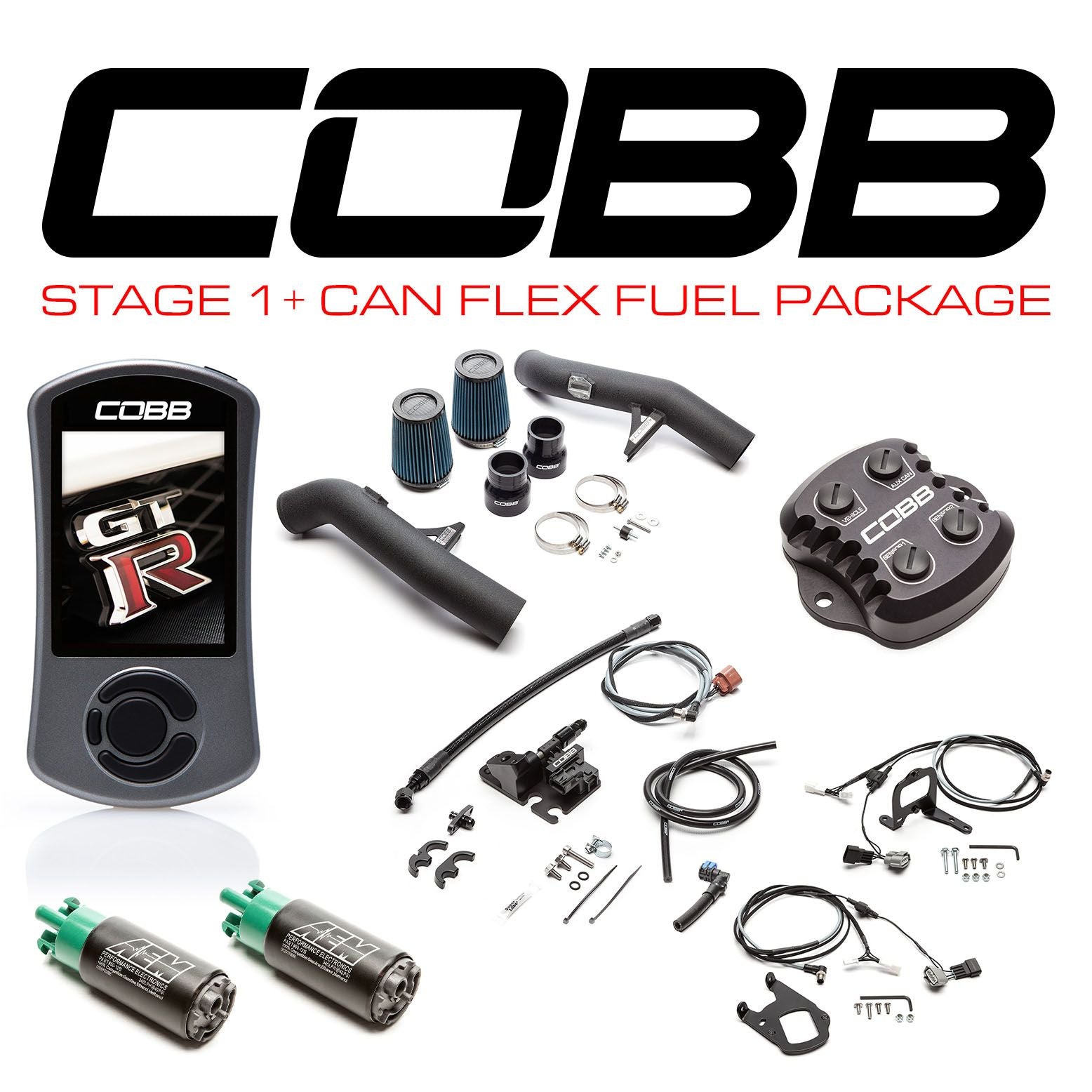 Cobb 15-18 Nissan GT-R Stage 1+ CAN Flex Fuel Power Package (Left Hand Drive) - NIS007001PFF-LHD