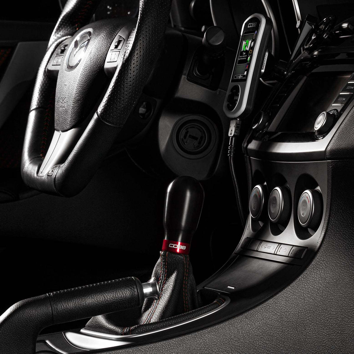 Cobb Mazda 6-Speed Tall Weighted COBB Shift Knob - Black (Incl. Both Red + Blk Collars) - 271370-BK
