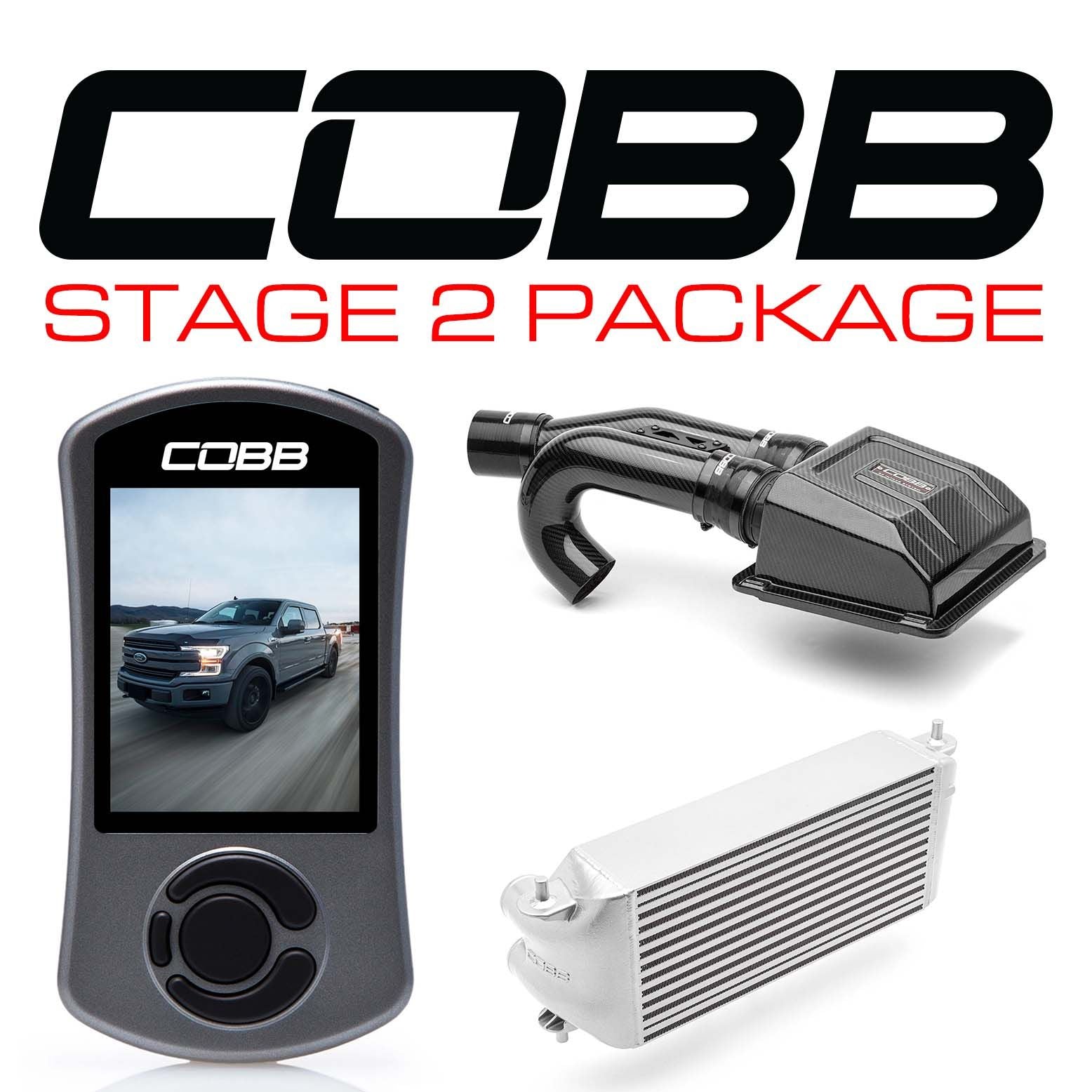 Cobb 17-19 Ford F-150 Ecoboost 3.5L w/TCM Stage 2 Redline CF Power Pkg - Silver (Factory Loc. I/C) - FOR0060S20SL-TCM-RED