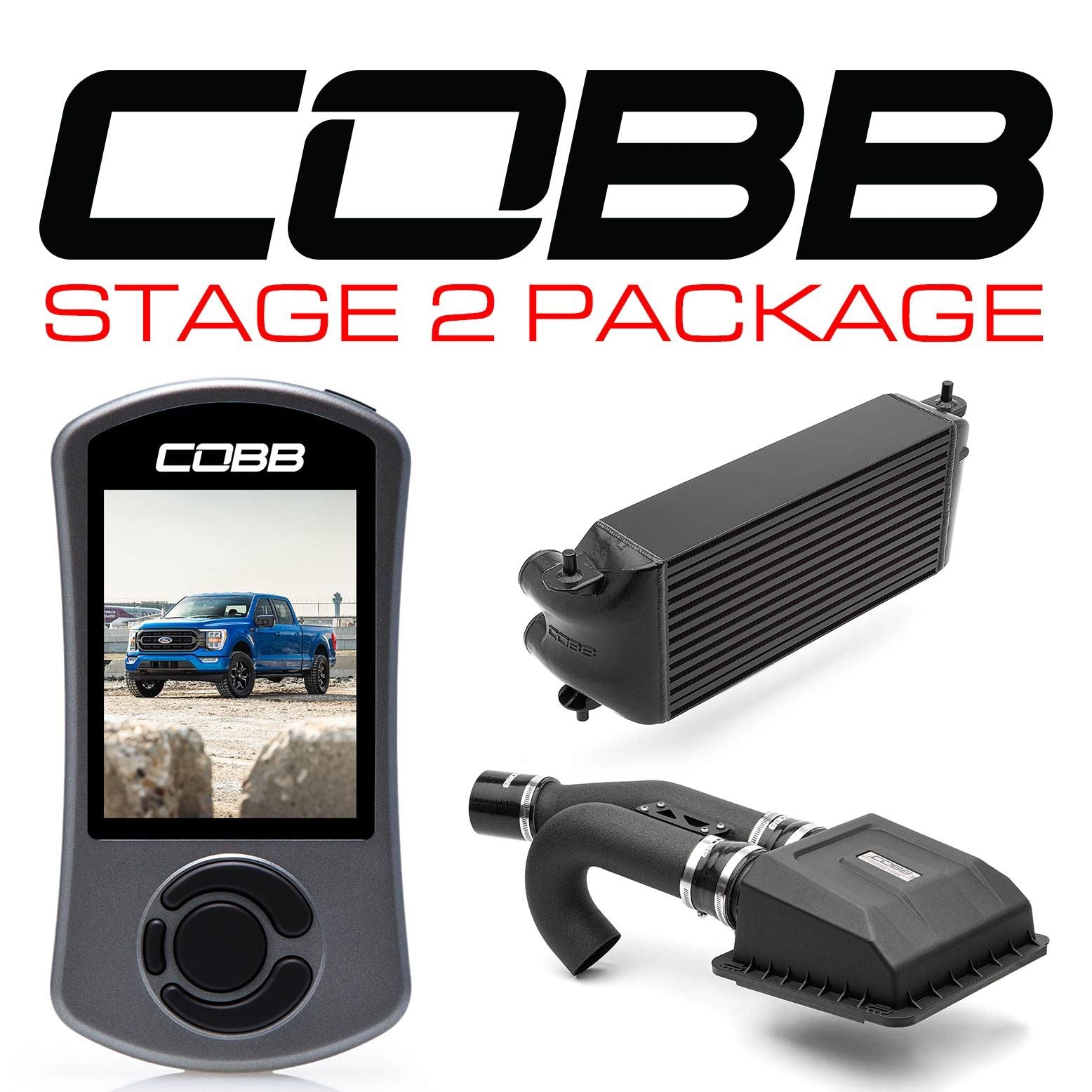 COBB - Stage 2 Power Package Black (Factory Location Intercooler) Ford F-150 3.5L / Tremor 2021-2022 - FOR0110S20BK