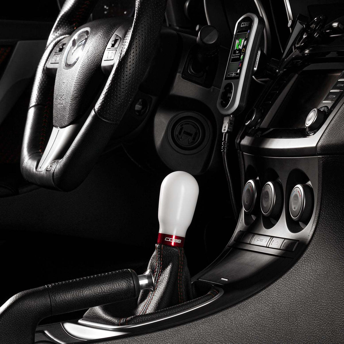 Cobb Mazda 6-Speed Tall Weighted COBB Shift Knob - White (Incl. Both Red + Blk Collars) - 271370-W