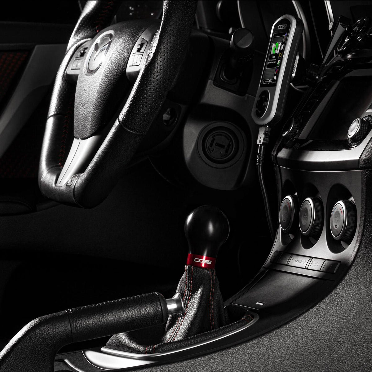 Cobb Mazda 6-Speed Tall Weighted COBB Shift Knob - Black (Incl. Both Red + Blk Collars) - 271360-BK