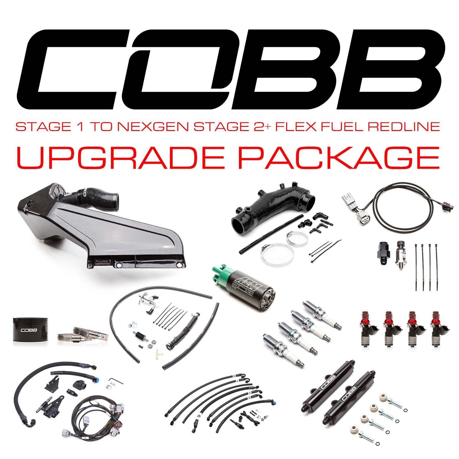 Cobb 15-21 Subaru STI / 2018 Type RA Stage 1 to NexGen Stg 2 + Flex Fuel Redline CF Power Pkg Upgrade - SUB004NG2S2FF-RED-S1-UP