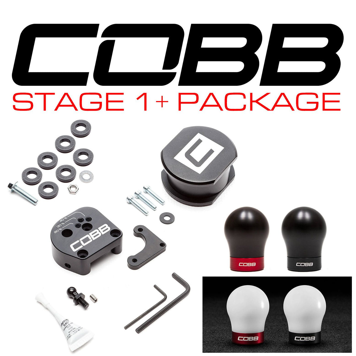Cobb 13-18 Ford Focus ST / 16-18 Focus RS Stage 1+ Drivetrain Package (White w/Red Shift Knob) - FOR0DT00EI-W-RD