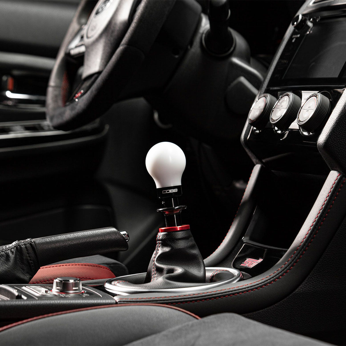 Cobb Subaru 6-Speed Weighted COBB Shift Knob - Black (Incl. Both Red + Blk Collars) - 213360-BK