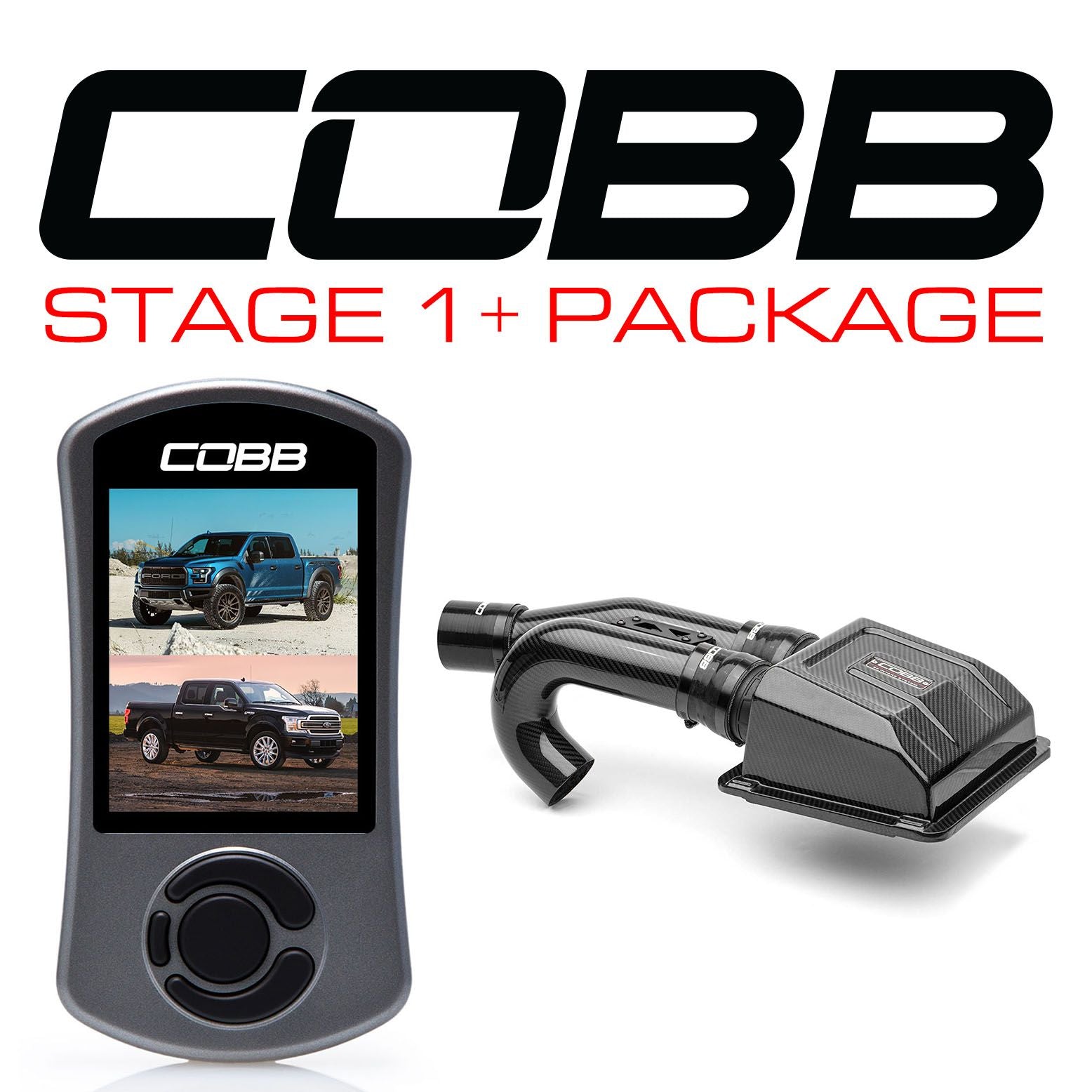 Cobb 17-20 Ford F-150 Raptor Stage 1+ Redline Carbon Fiber Power Package w/TCM - FOR005001P-TCM-RED