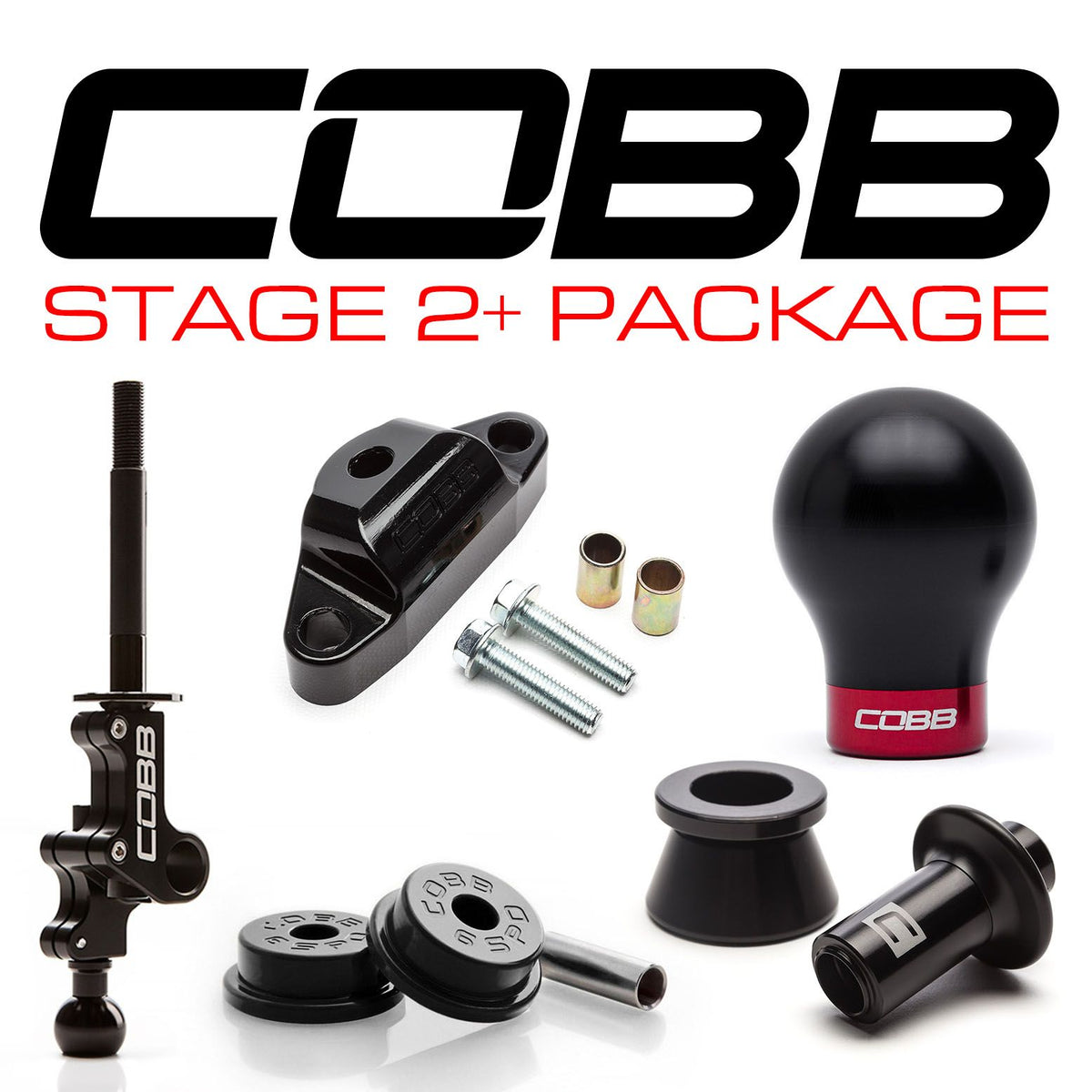 Cobb Subaru STI 6MT Stage 2+ Drivetrain Package w/Weighted White Knob + Race Red Lockout - 215X02P-WK-WT-RDBK