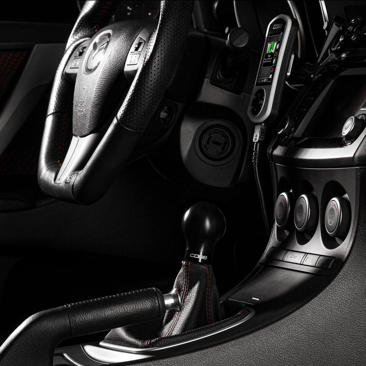 Cobb Mazda 6-Speed Tall Weighted COBB Shift Knob - Black (Incl. Both Red + Blk Collars) - 271360-BK