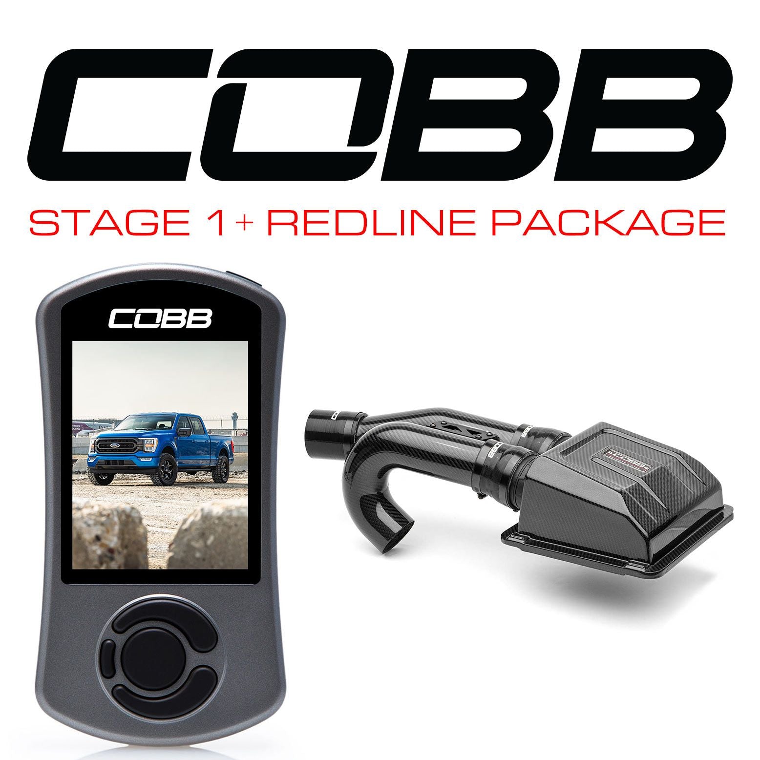 COBB - Stage 1+ Redline Carbon Fiber Intake Power Package Ford F-150 Tremor 2021-2022 - FOR011001P-RED