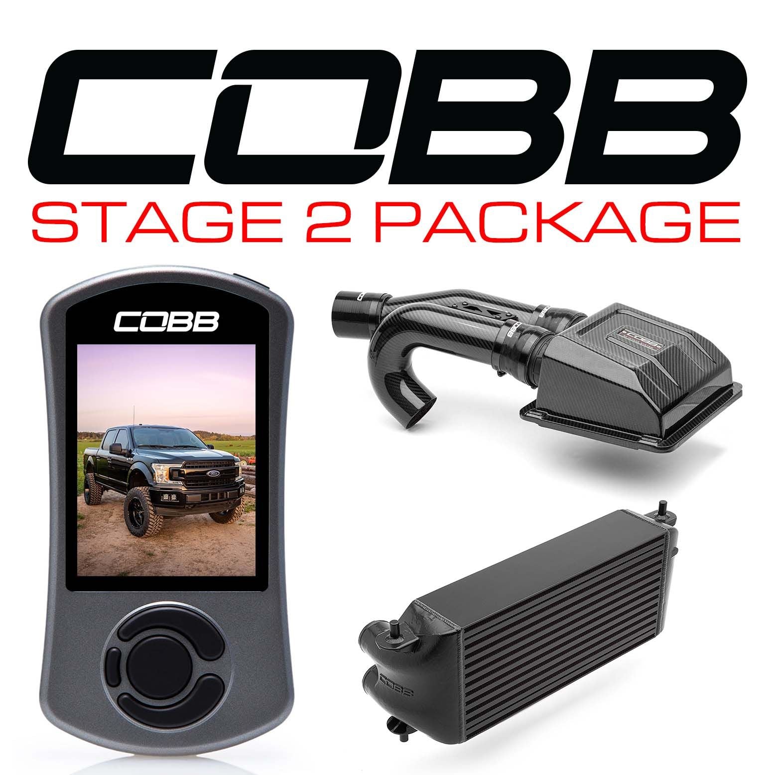 Cobb 2020 Ford F-150 Ecoboost 3.5L Stage 2 Redline CF Pwr Pkg - Black (Factory Loc. I/C) - FOR0070S20BK-RED