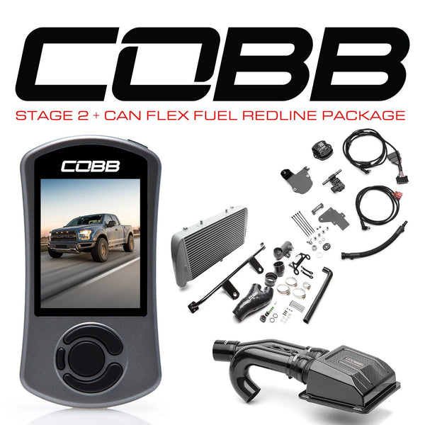 Cobb 17-20 Ford F-150 Ecoboost Raptor Stage 2+ CAN Flex Fuel Redline CF Power Package - Silver - FOR0050020SL-RED-FF