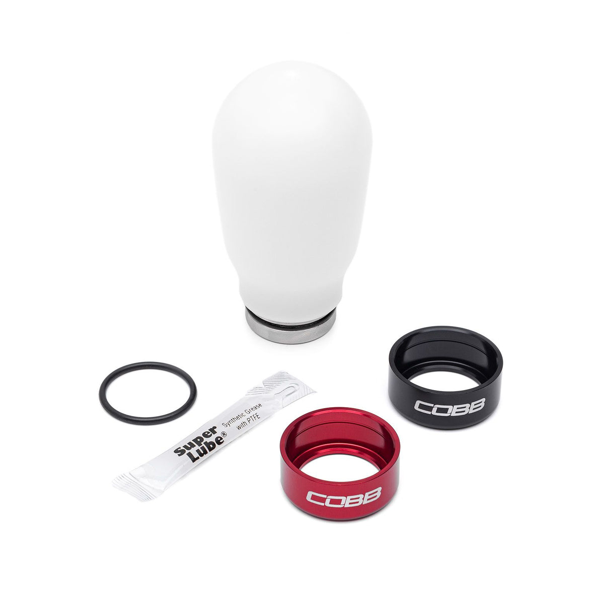 Cobb Mazda 6-Speed Tall Weighted COBB Shift Knob - White (Incl. Both Red + Blk Collars) - 271370-W
