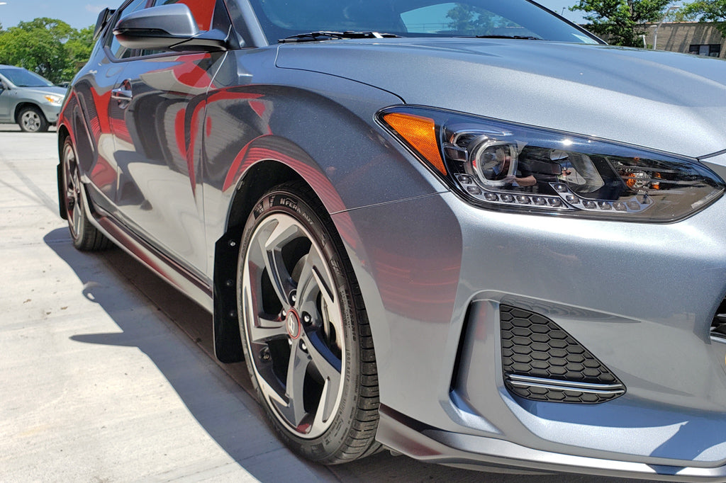 Rally Armor 19-21 Hyundai Veloster Turbo/2.0/R-Spec Black UR Mud Flap w/White Logo - MF58-UR-BLK/WH