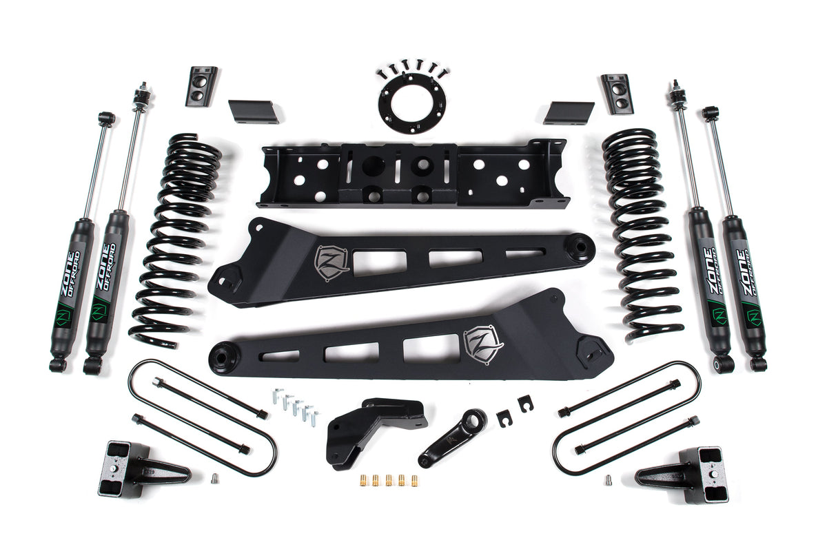 Zone Offroad 19-24 Ram 3500 6.5in Radius Arm Bracket - 5in Rear Block w/ Overload - Fox Shocks