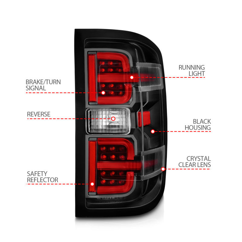 ANZO 15-19 Chevy Silverado 2500HD/3500HD (Halgn Only) LED Tail Lights w/Black Light Bar &amp; Clear Lens - 311425