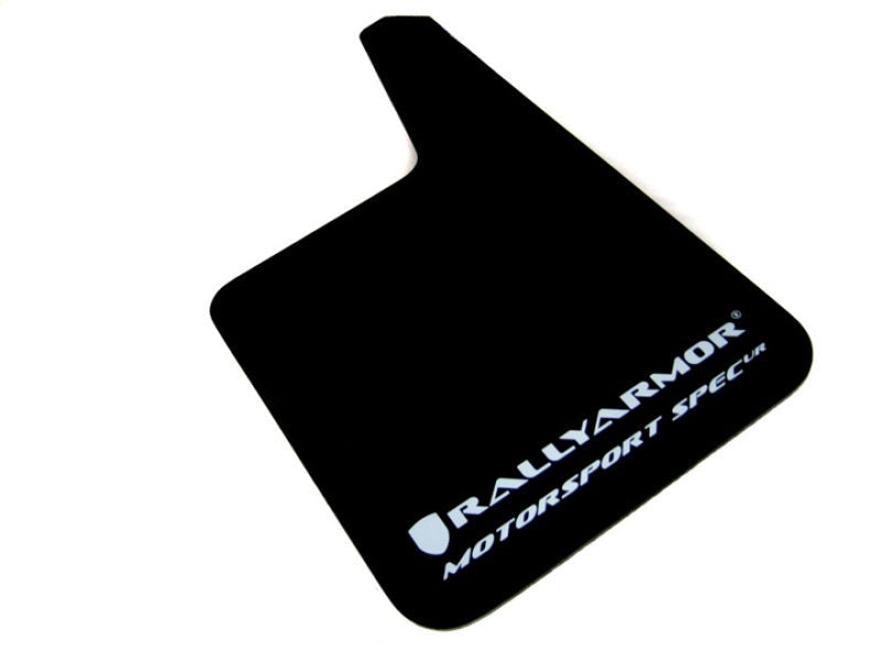 Rally Armor Universal Fit (No Hardware) Motorsport Spec Black UR Mud Flap w/ White Logo - MF20-MSUR-BK/WH