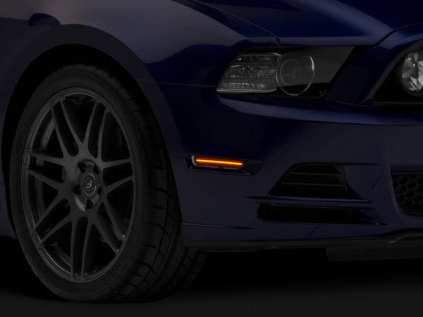 Raxiom 10-14 Ford Mustang Axial Series LED Side Marker Lights (Smoked) - 412496 for 2010-2014 Ford Mustang - front view