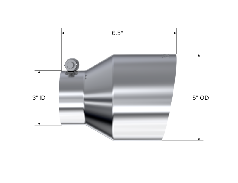 MBRP Universal T304 Stainless Steel Tip, 3in ID / 5in OD Out / 6.5in Length / Angle Cut  Single Wall - T5184