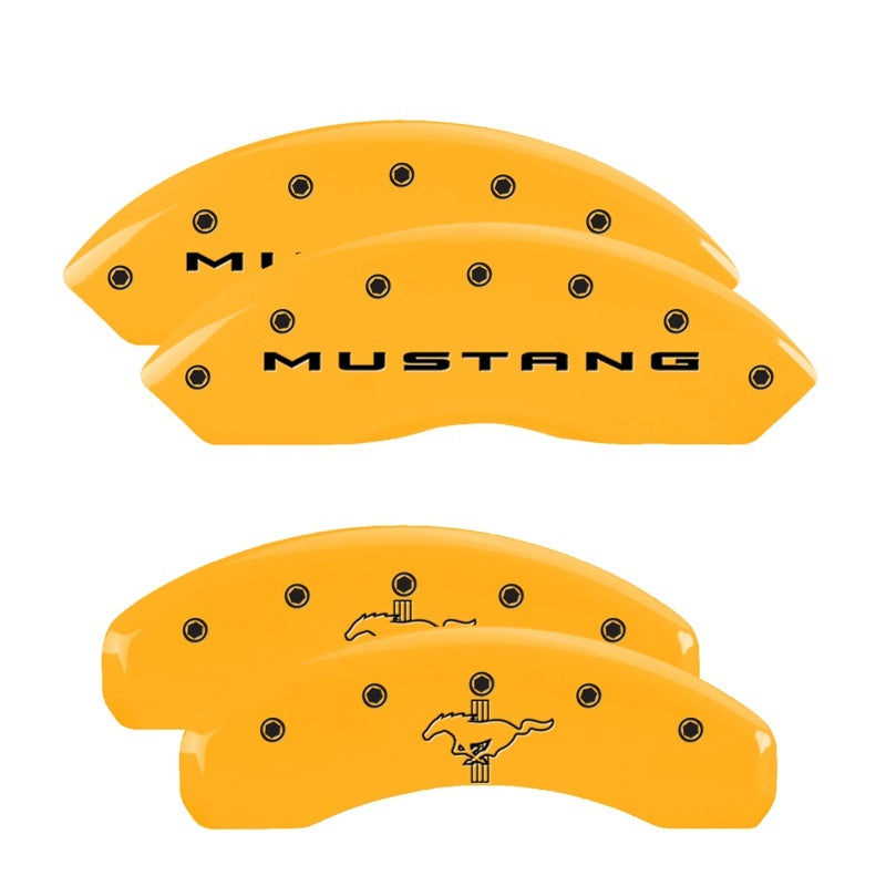 MGP 4 Caliper Covers Engraved Front 2015/Mustang Engraved Rear 2015/Bar &amp; Pony ylw finish black ch - 10202SMB2YL