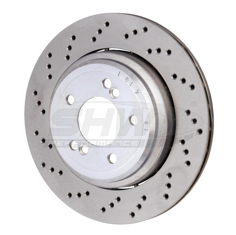 SHW 06-08 BMW Z4 3.2L Left Rear Cross-Drilled Lightweight Brake Rotor (34212282303) - BRL42833 for 2001-2006 BMW M3 - front v