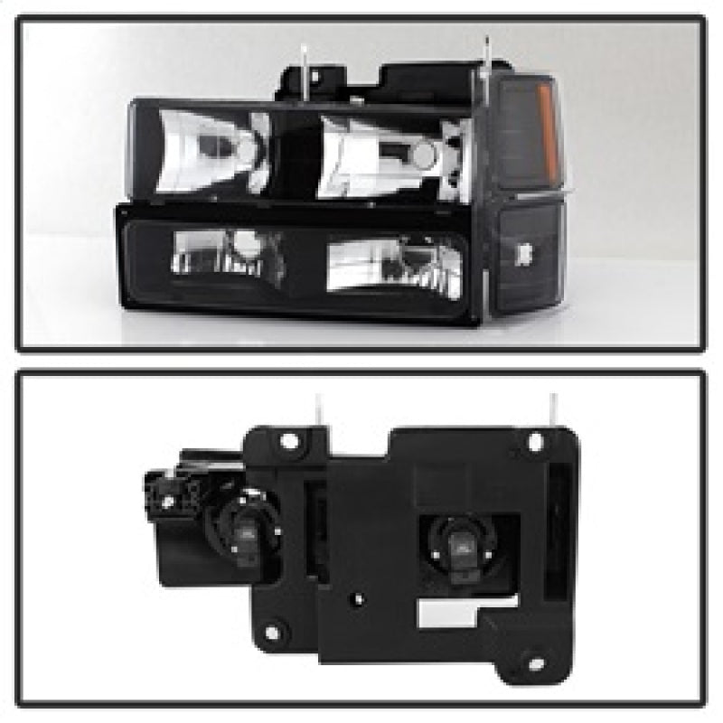 Xtune Chevy Suburban 94-98 Headlights w/ Corner &amp; Parking Lights 8pcs Black HD-JH-CCK88-AM-BK-SET