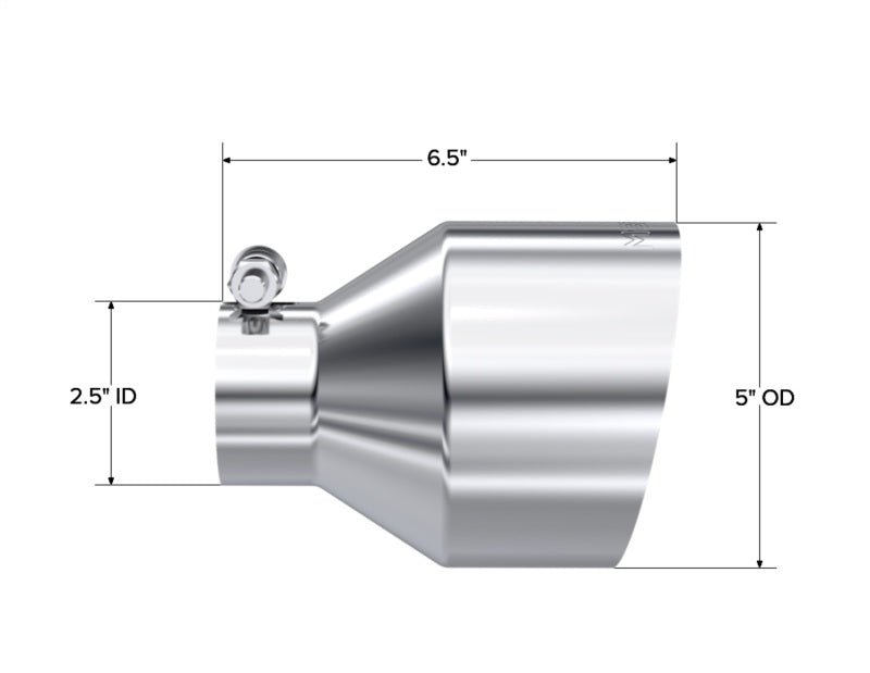 MBRP Universal T304 Stainless Steel Tip 2.5in ID / 5in OD Out / 6.5in Length Angle Cut Single Wall - T5190