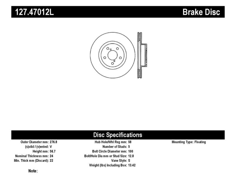 StopTech Slotted &amp; Drilled Sport Brake Rotor - 127.47012L