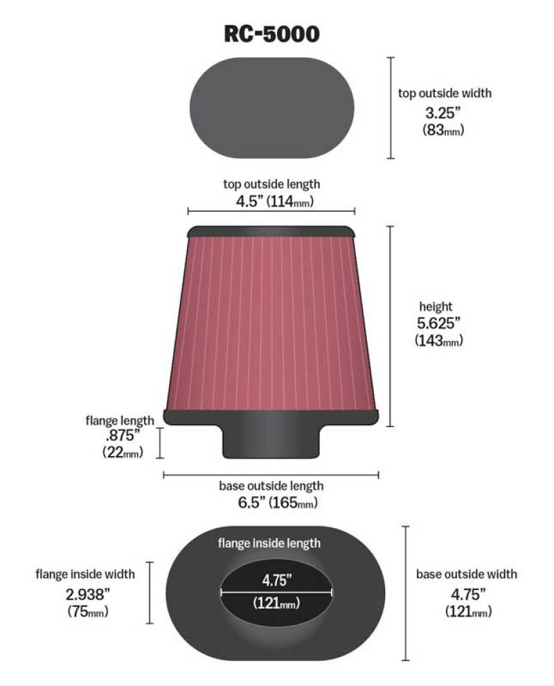 K&amp;N Universal Chrome Filter GM TPI Custom - Oval Flange - RC-5000