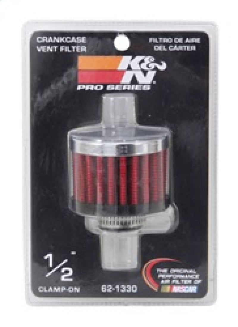 K&N Clamp On Rubber Base Crankcase Vent Filter 0.5in Flange ID 2in OD 1.5in Height - 62-1330