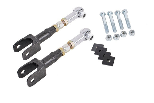 BMR 15-23 S550 Mustang Rear On-Car Adj. Rod Ends Toe Rods - Black Hammertone - TR005H for 2015-2023 Ford Mustang - front view