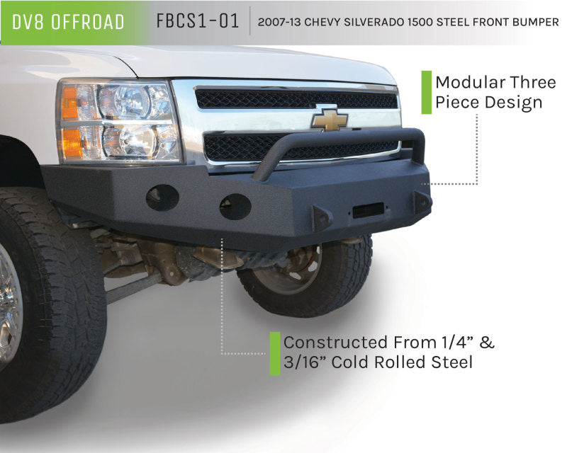 DV8 Offroad 07-13 Chevrolet Silverado 1500 Front Bumper - Black Powdercoat - FBCS1-01