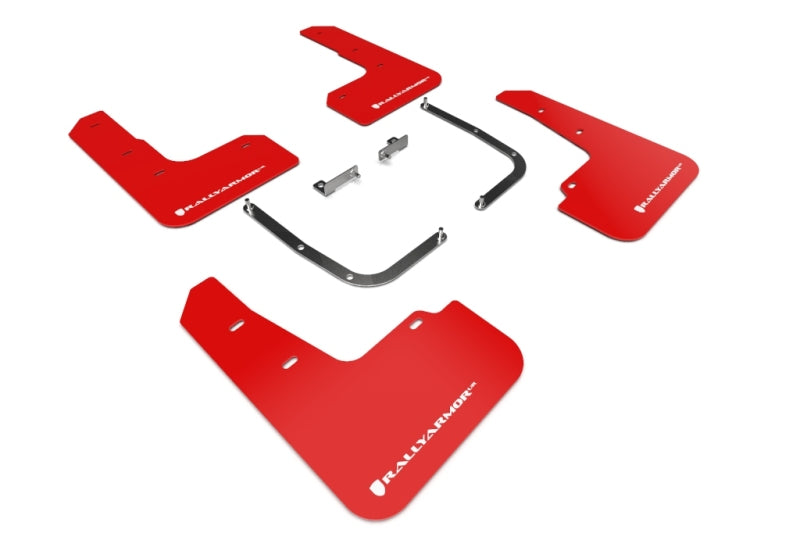 Rally Armor 19-21 Hyundai Veloster Turbo R-Spec Red UR Mud Flap w/ White Logo - MF58-UR-RD/WH