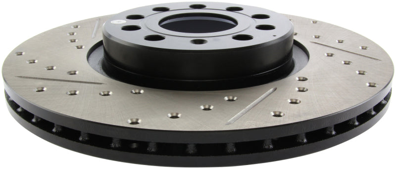 StopTech 2006 - 2018 Audi A3 Slotted & Drilled Sport Brake Rotor - 127.33098R for 2008-2023 Audi TT - installed view