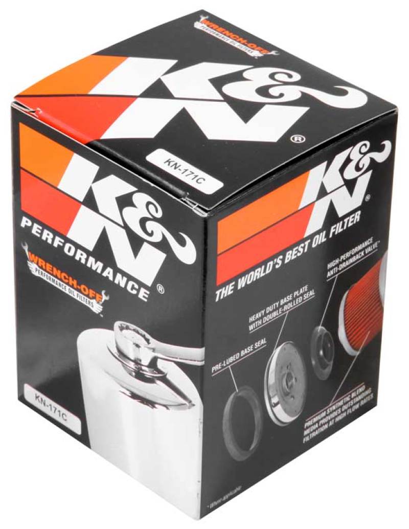 K&amp;N Harley Davidson / Buell 3in OD x 4.063in H Chrome Oil Filter - KN-171C