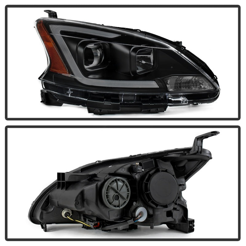 xTune 13-15 Nissan Sentra DRL LED Light Bar Proj Halogen Headlights - Blk Smoke (PRO-JH-NS13-LB-BSM) - 9042973