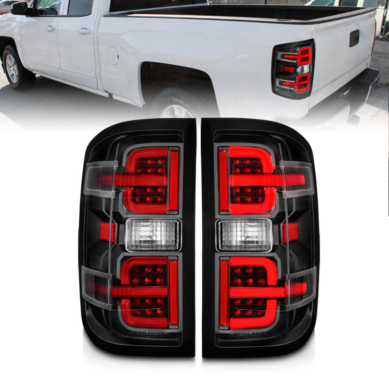 ANZO 15-19 Chevy Silverado 2500HD/3500HD (Halgn Only) LED Tail Lights w/Black Light Bar &amp; Clear Lens - 311425