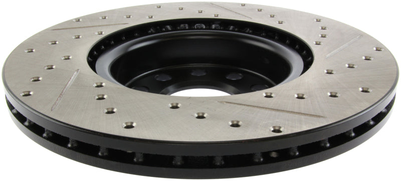 StopTech 2006 - 2018 Audi A3 Slotted & Drilled Sport Brake Rotor - 127.33098R for 2008-2023 Audi TT - angle view