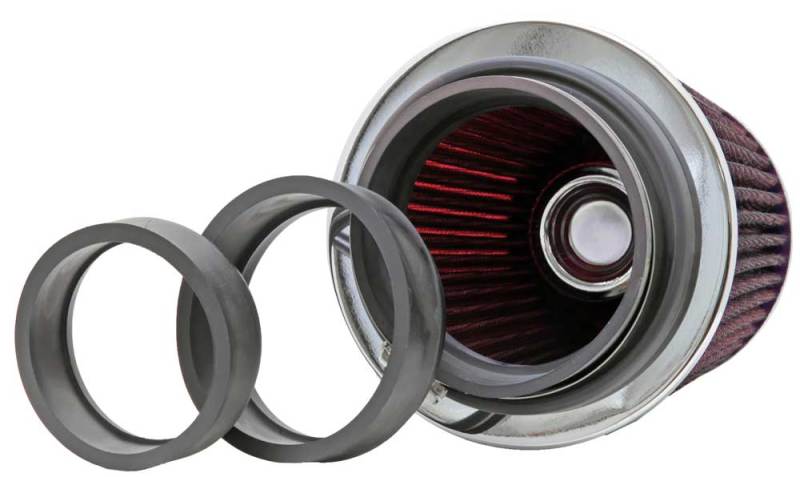 K&N Universal Air Filter Chrome Round Tapered Red - 4in Flange ID x 1.125in Flange Length x 5.5in H - RG-1001RD